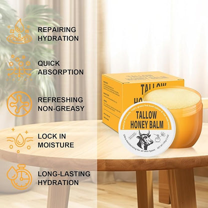 Beef Tallow for Skin, Natural Tallow Balm Face & Body Solid Moisturizer with Raw Honey and Beeswax, Grass-Fed Beef Tallow & Raw Wild Honey Blend, Hydrating Body Lotion for Nourishment,100G/3.5OZ (1PC)