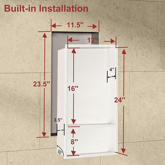 Shower Niche,12 * 24 Stainless Steel Elegant Bathroom Niche, No Tile Needed Recessed Shower Shelf Organizer for Storage,Warm White