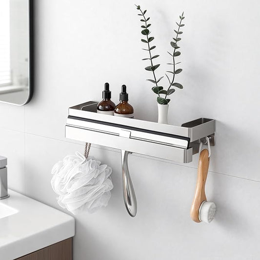 No Drilling Shower Caddy Adhesive Rustproof Bathroom Organizers and Storage Large丨Wall-Mounted Shelves丨Stainless Steel Adhesive Shower Rack for Bathroom Decor & Storage - Silver