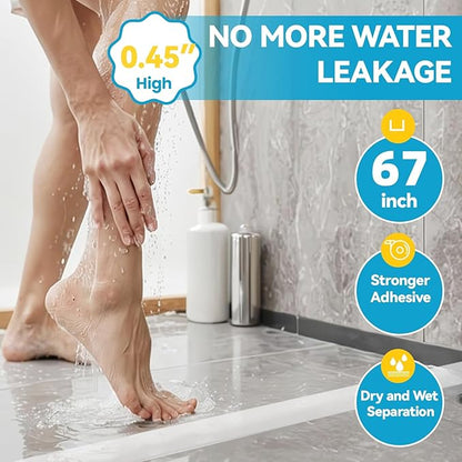 67'' Collapsible Shower Threshold Water Dam Shower Barrier Keeps Water Inside Threshold Dry and Wet Separation Retention System Suitable for Bathroom Kitchen Sink Bathtub