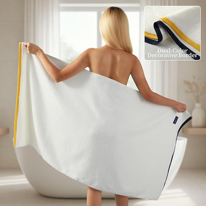 REDKISS 6 Pack Cotton Towel Set with Luxury Embellished Border, 600 GSM Ultra Soft & Highly Absorbent Bath Towels Set with 2 Bath, 2 Hand, 2 Washcloths for Bathroom, Gym, Spa, Hotel, White