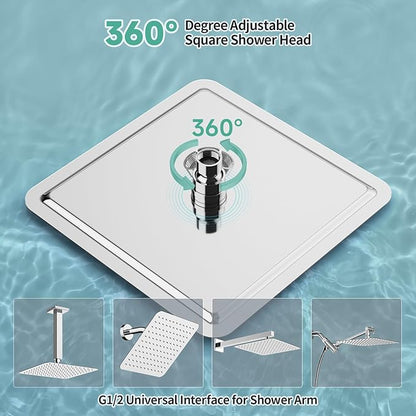 SR SUN RISE Luxury 10 Inch Large Square Stainless Steel Shower Head High Pressure Rainfall Showerhead Ultra Thin Water Saving Polished Chrome