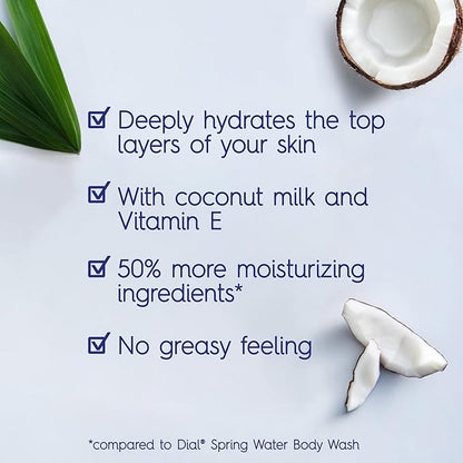 Dial Body Wash, Healthy Hydration, Coconut Milk + Vitamin E, 16 fl oz (Pack of 4), Gentle, Leaves Skin Feeling Soft In 1 Shower, Dermatologist-Tested, No Parabens & Silicones