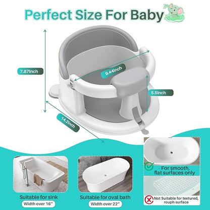 Inaya Baby Bath Seat for Babies 6 Months & Up, Non-Slip, Safe and Comfortable Bathub Chair for Sitting-Up, Ideal Open Design – Essential Bath Time Support (Grey)