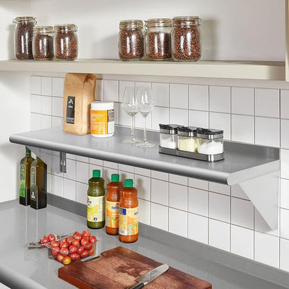 Profeeshaw NSF Stainless Steel Shelf 12” x 72”, 345 lb Commercial Shelves Wall Mounted Metal Shelving with Backsplash and 2 Brackets for Restaurant, Bar, Utility Room, Kitchen and Garage