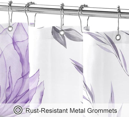 Small Stall Boho Watercolor Floral Shower Curtain 36 x 72, Purple and Grey Ink Painting Style Flower Shower Curtains for Chic Elegant Bathroom, Artistic Narrow Half Size Shower Curtain