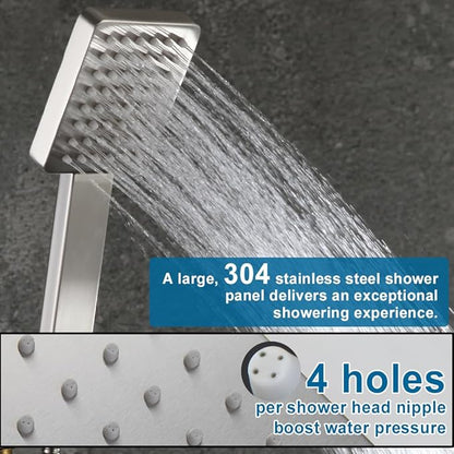 POP SANITARYWARE Shower Tub Faucet Set Brushed Nickel Bathroom Shower System with Tub Spout Wall Mounted Rainfall 12 Inch Thickened Shower Head and Handle Set Include Shower Valve and Trim Kit