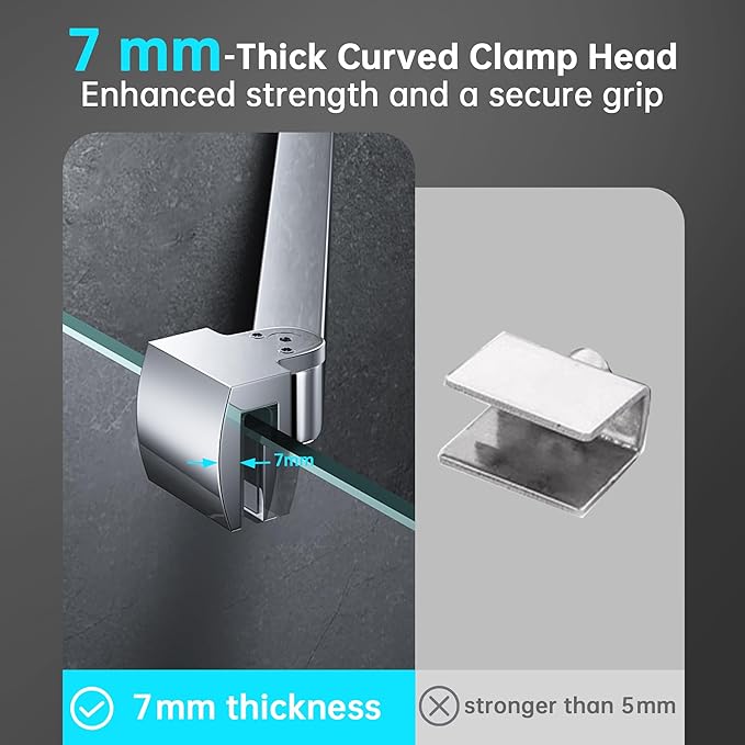 Frameless Shower Door Support Bar, Stainless Steel Wall-to-Glass Support Arm to Fixed Shower Glass Panel, for 1/4"-3/8" (6-10 mm) Door, 180° Pivot & Stow-Flat Mode (Chrome, 31.5-inch(800mm))