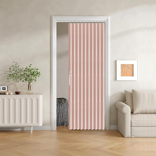 100% Blackout Fabric Folding Door Curtain with Magnetic Closure - Accordion Style for Sliding Doors, Closets,Wardrobe and Temporary Door Solutions Doorway Curtains（W42 x L78, Pink，1 Panel）