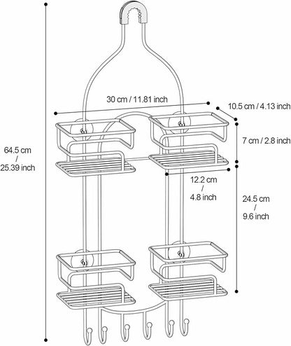 SRIWATANA Shower Caddy Hanging Over Head, Bathroom Shower Organizer Shower Rack Holder with Hooks for Razors - Black