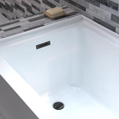 WOODBRIDGE 60" Acrylic Rectangular Alcove Soaking Bathtub in White with Left Drain, Matte Black pop-UP Drain Included BA6030L