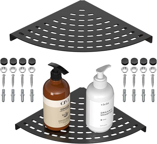 2 Pack Corner Shower Shelves 304 Stainless Steel Shower Corner Shelf Matte Black 8 in Corner Shower Shelf Prevent Rust Drilling Installation