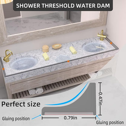 98Inch Collapsible Shower Threshold Water Dam Barrier, Self Adhesive Silicone Waterproof Shower Barrier Water Strip Dam for The Gap Between the Shower Kitchen Countertop Sink and Cooktop