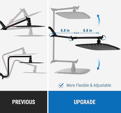 G-Promise 18 Inch Shower Head Extension Arm, Solid Brass Height & Angle Adjustable Extender, Rise or Lower Rainfall and Fixed Shower Head (Matte Black)