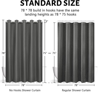 Dark Grey Shower Curtain No Hooks Needed,Polyester Fabric Long Shower Curtain Liner 78 Length with 10 Plastic Split Grommets,Machine Washable & Waterproof Bathroom Curtains for Hotel,78x78 Inch