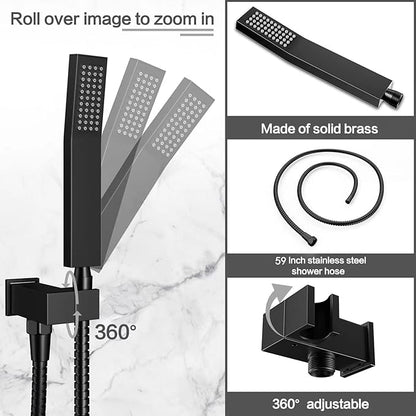 Rain Shower System 12 Inches Shower Head with Handheld Combo Set for Bathroom,High Pressure Rainfall Shower Faucet Set Wall Mounted,Rough-in Valve and Trim Kit(Matte Black)