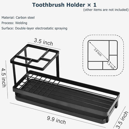 MYITYARD Toothbrush Holders for Bathrooms, 4 Slots Rustproof Metal Tooth Brushing Organizer with Drainage, Electric Tooth Brush Toothpaste Holder for Bathroom Countertop, Black