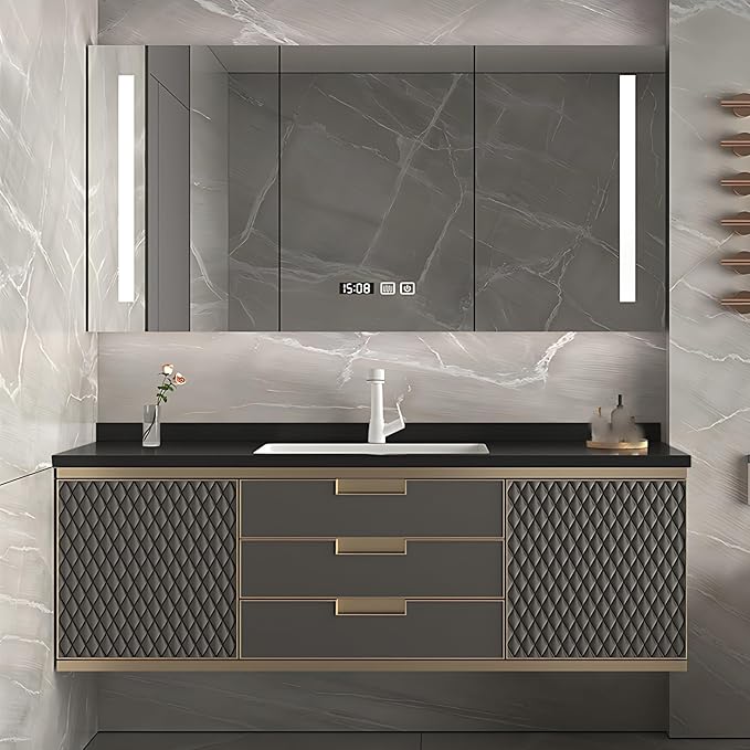 Modern Bathroom Vanity - Wall-Mounted Bathroom Cabinet with LED Light | Intelligent Defogging Mirror Cabinet Includes Time Display Function, 2 Drawers & 2 Storage Cabinets (Style B, 36IN)
