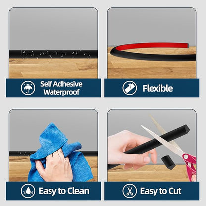 Flexible Quarter Round Molding Trim, Self Adhesive Wall Trim Mini Peel and Stick Rubber Trim Molding for Floor, Bathroom, Kitchen, Countertop, 59" L x 0.5" W x 0.5" H (Black, 59Inch)