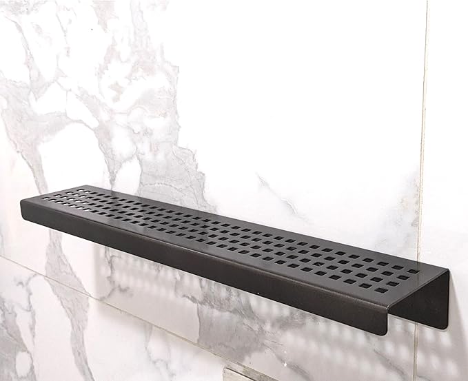 SereneDrains Stainless Steel Dark Bronze Shower Shelf for Inside Shower Drill in Wall Mount Small Bathroom Shelf Decor Organizer Rack Caddy Floating (Dark Bronze, 16 Inch)