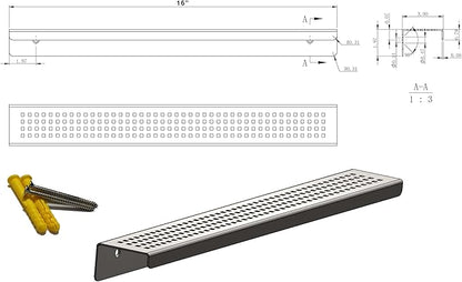 SereneDrains Stainless Steel Black Shower Shelf for Inside Shower Drill in Wall Mount Small Bathroom Shelf Decor Organizer Rack Caddy Floating (Matte Black, 16 Inch)