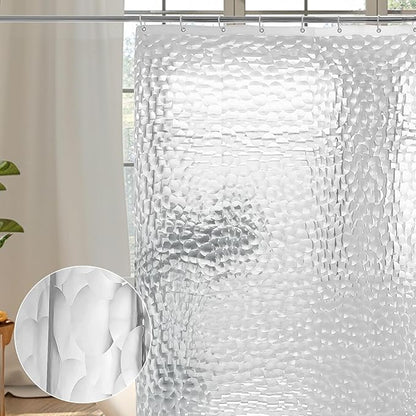 WELTRXE Extra Long Shower Curtain Liner, 72x78 Inch 3D Clear Bubble Heavy Duty Waterproof Shower Curtain Liner with Magnets Thick Plastic Shower Curtains Weighted Bathroom Shower Liner, 12 Hooks