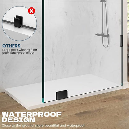 Frameless Shower Door, 26" W ×78" H Fixed Shower Glass Panel with Clamps, 3/8" (10mm) Glass Shower Doors, Clear Tempered Bathroom Shower Panel in Matte Black
