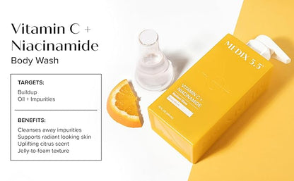MEDIX Radiant Glow Vitamin C Body Wash W/Niacinamide | Citrus Scented Gentle Body & Face Cleanser For Women, Men, Dry Skin, & Smoother-Looking Skin | Removes Dirt, Oil, & Impurities, 3PC Travel Size