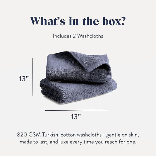 Brooklinen Super-Plush Turkish Cotton Washcloths - Set of 2 - Cotton, 820 GSM, Highly Absorbent, Machine Washable, Perfect for Home & Bathroom (13" x 13", Graphite Grey)