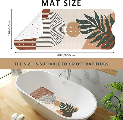 Rainbow Bathtub Mat Non Slip, Boho Baby Bath Mat for Tub Rubber Tub Mat, Kids Bath Mats for Bathroom Abstract Anti Slip Shower Mat with Suction and Drain Holes Machine Washable, 40″X16″