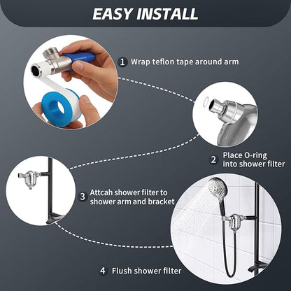 Hard Water Shower Head Filter - 25-Stage Aluminum, Easy Install, Removes Chlorine/Metals for Healthier Skin & Hair