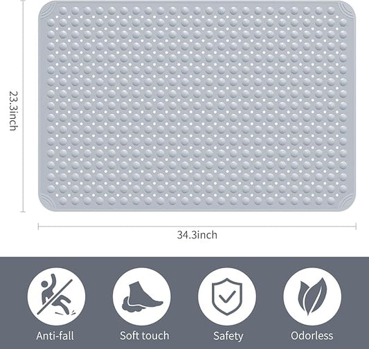 Yolife Extra Large Shower Mat, 34.3" L x 23.3" W TPE Anti Slip Stand Up Shower Mat with Drain Holes and Suction Cups, Large Size Mat More Suitable for Shower Stall, No Odor, Heavy Mat