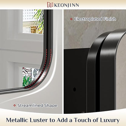 Keonjinn 20 x 32 Inch Black Mirrored Medicine Cabinet, Recessed Medicine Cabinets for Bathroom, Gloss Black Stainless Steel Framed, Adjustable Shelves, In Wall or Surface Mount, Sturdy & Heavy, Modern