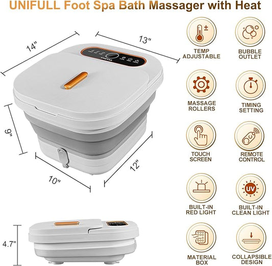 Collapsible Foot Spa Bath with Heat, Touch Screen, Remote Control, Massage Rollers, Timer, Bubble, Foot Pedicure Kit, Temperature Control Pedicure Foot Spa, Foot Bath