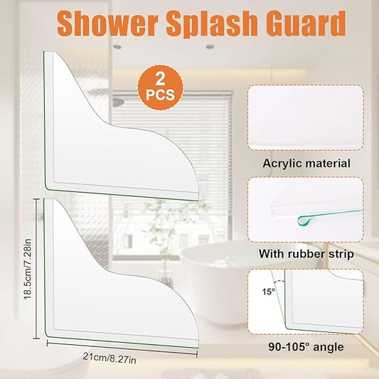 2 Pack Shower Corner Water Guard, Shower Splash Guard Acrylic Self-Adhesive for Bathtub Tub Edges, 8.26×7.28 In Waterproof Curtain Barrier, Bathroom Accessories Water Blocker for Corner Control