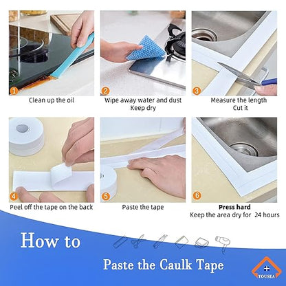 TOUSEA Waterproof Sealing Caulk Tape, Self Adhesive Sealant Strip for Bathroom, Toilet, Kitchen Countertop, Toilet, White