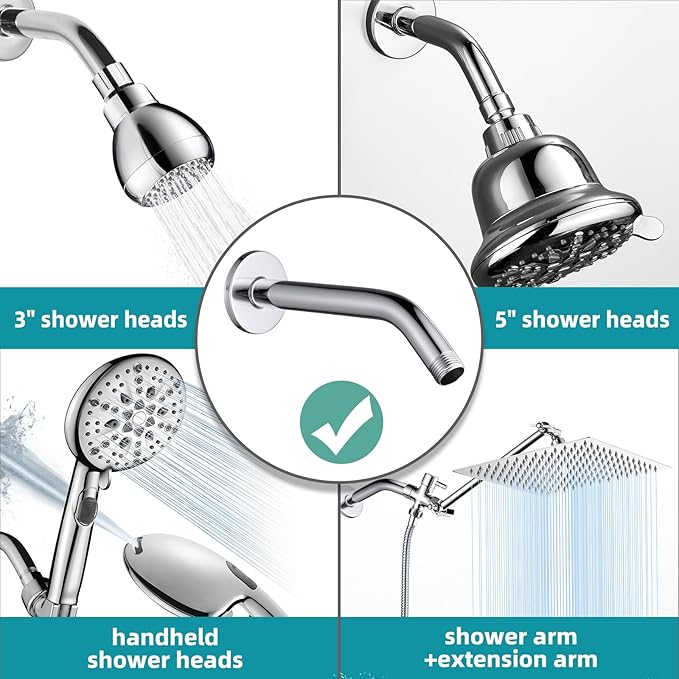 Cobbe Shower Arm with Flange and Teflon Tape, 6-Inches Wall Mounted Shower Pipe Arm 304 Stainless Steel Extension for Fixed Shower Head, Brushed Nickel