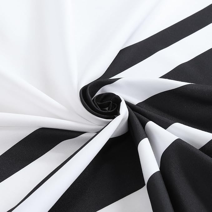 Extra Long White and Black Striped Shower Curtain 72x84 Inches, Waterproof Fabric with Modern Gradient Lines, 12 Rustproof Grommets & Weighted Hem