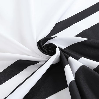 Extra Long White and Black Striped Shower Curtain 72x84 Inches, Waterproof Fabric with Modern Gradient Lines, 12 Rustproof Grommets & Weighted Hem