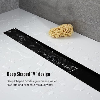 Linear Shower Drain, 40 inch Black Drain with Tile Insert 2-in-1 Panel, Brushed 304 Stainless Steel Shower Floor Drain, Linear Drain with Hair Strainer and Adjustable Feet