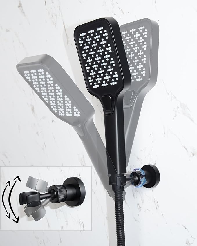 PHASAT Handheld Shower Head Holder Adjustable Solid Brass Handheld Shower Head Bracket Holder Wall Mount,Shower Wand Holder Matte Black,A13023B