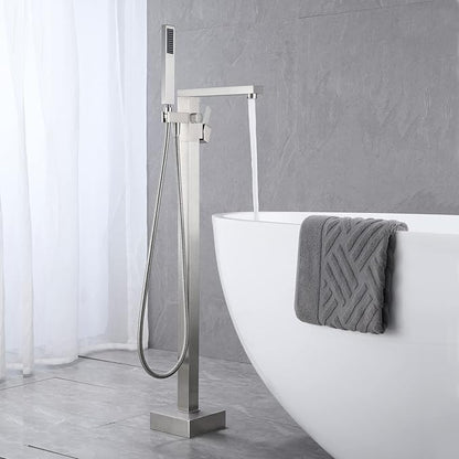Freestanding Bathtub Faucet Tub Filler Brushed Nickel Floor Mount Bathroom Faucets Brass Single Handle with Hand Shower
