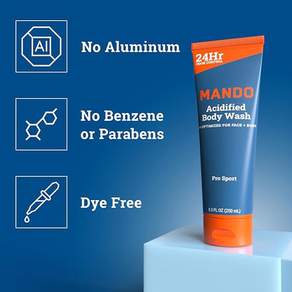 Mando Odor Shield Body Wash - 24 Hour Control - Removes Odor Better than Soap - SLS Free, Paraben Free, Skin Safe - 8.5 Ounce (Pack of 2) (Pro Sport)