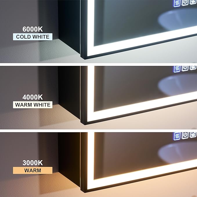 WELLFOR 24" X 30" LED Mirrored Medicine Cabinet, Medicine Cabinets with Lights for Bathroom, Defogging Function Mirror Cabinet, Bathroom Medicine Cabinet with USB Port & Outlet, Left Opening Doors