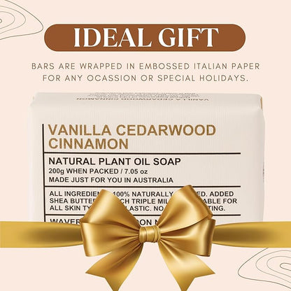 Wavertree & London Vanilla Cedarwood Scented Natural Soap Bars (2 Bars), 7oz Moisturizing French Triple Milled Soap enriched with shea butter - Plant Oil Bath & Body Soap Bars [100% Naturally derived]