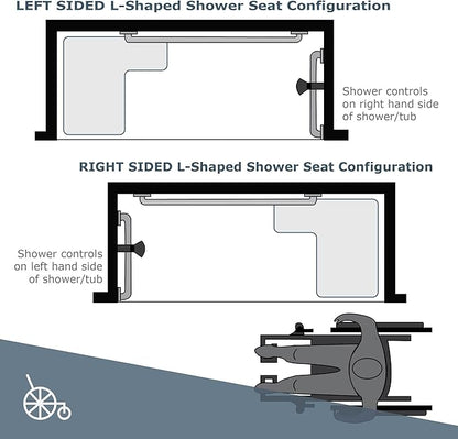 Seachrome Lift-Assist Shower Seat, L-Shaped Left-Hand, ADA, Wall Mount, Padded White Naugahyde
