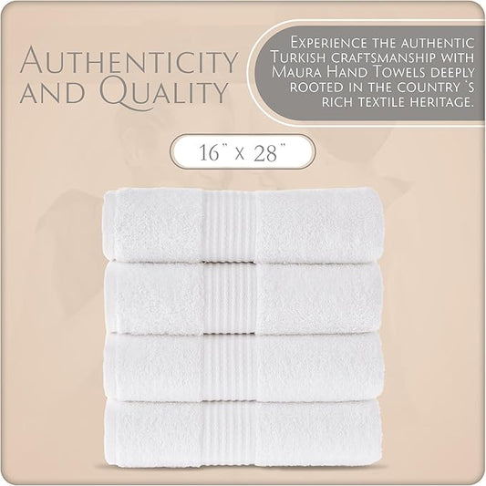MAURA Basics Hand Towels for Bathroom with Hanging Hook Loops. Soft, Durable, Long Lasting and Absorbent Hand Towel Sets for Bathroom, American Standard Size 16"x28", White