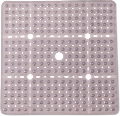 ENKOSI Large 27 x 27 inch Square Non-Slip Shower Mat - Anti Slip Shower Stall Mat for Elderly and Young - Durable Shower Mat with Strong Secure Suction Cups and Drain Holes (27x27 Clear Grey)