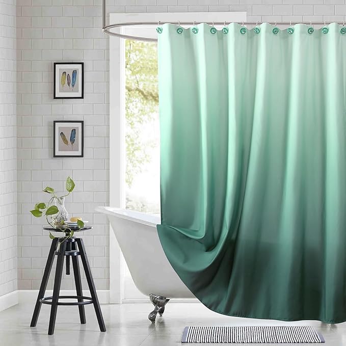 Extra Long Fabric Shower Curtain, Green Ombre Cloth Shower Curtains for Bathroom, Modern Waterproof Bathroom Curtains, 72" W x 84" H