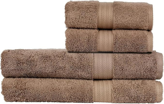 Christy Renaissance 4 Piece Brown Towel Set | 100% Egyptian Cotton | Luxury Bathroom Towels | Soft and Super Absorbent | 675 GSM | 2 Bath Sheet 2 Hand | Mink